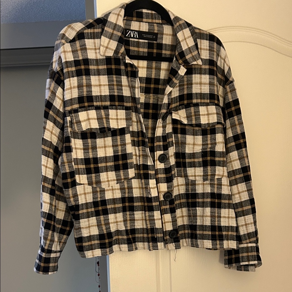 Zara Women's Checkered shirt - Black, White, and Brown